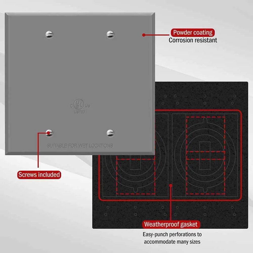 2-Gang Weatherproof Metallic Blank Wall Plate Gray