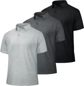 3 Pack Polo Shirts for Men - Dry Fit Moisture Wicking Performance Golf Shirts Black Short Sleeve for Work Casual Athletic