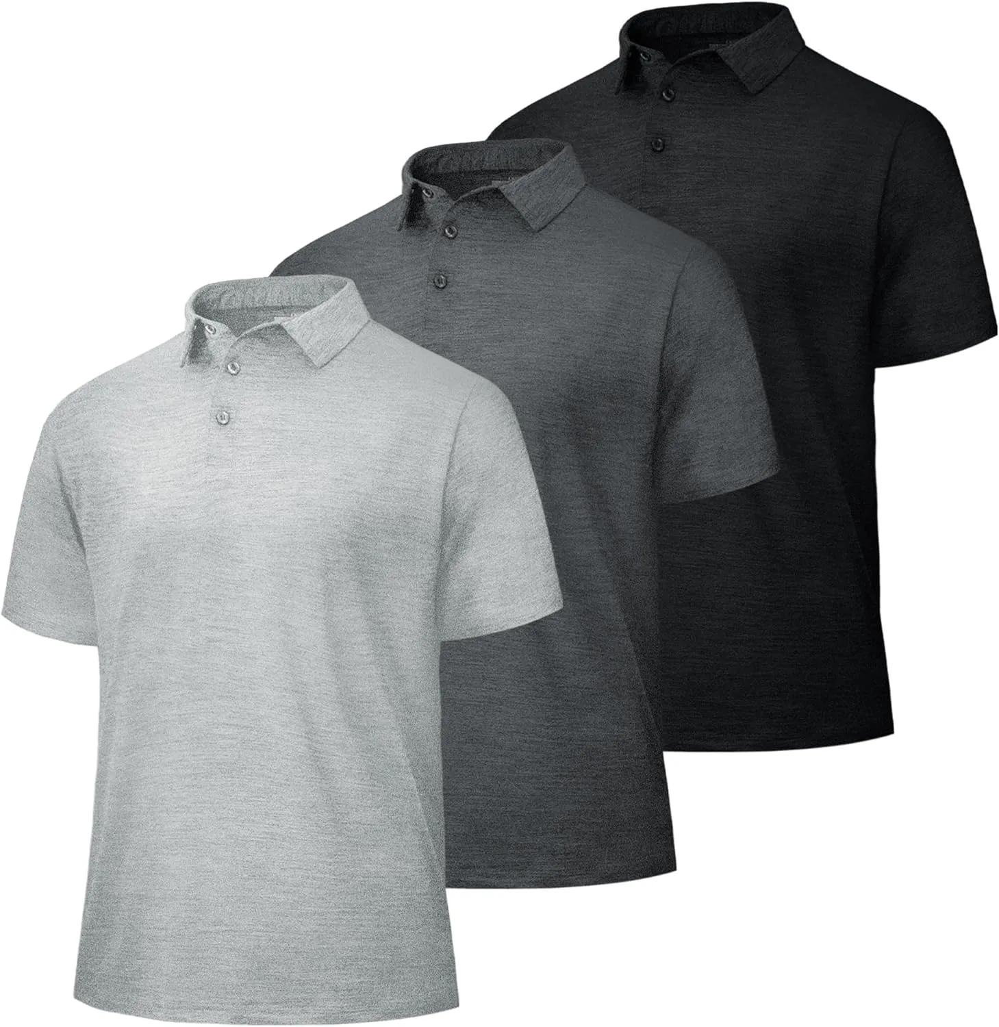 3 Pack Polo Shirts for Men - Dry Fit Moisture Wicking Performance Golf Shirts Black Short Sleeve for Work Casual Athletic