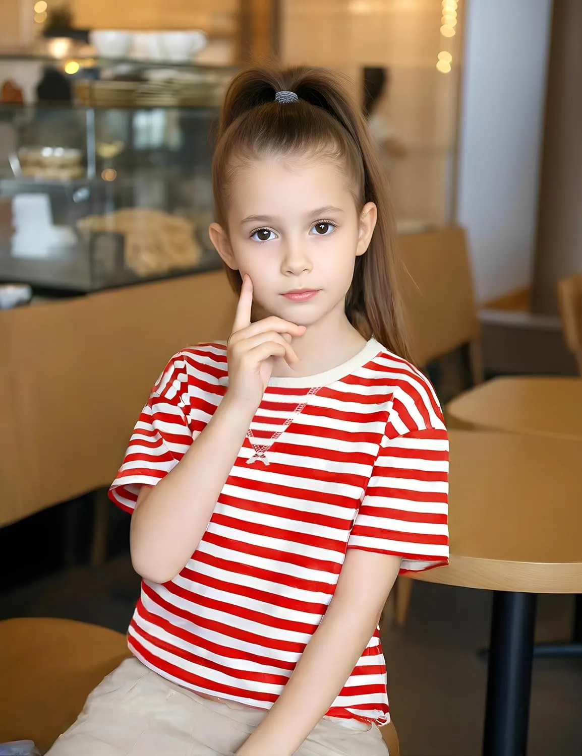 5-12 Years Girls Oversized Dropped Shoulders Sleeve Striped T Shirts Girls Summer Fall Crewneck Tops
