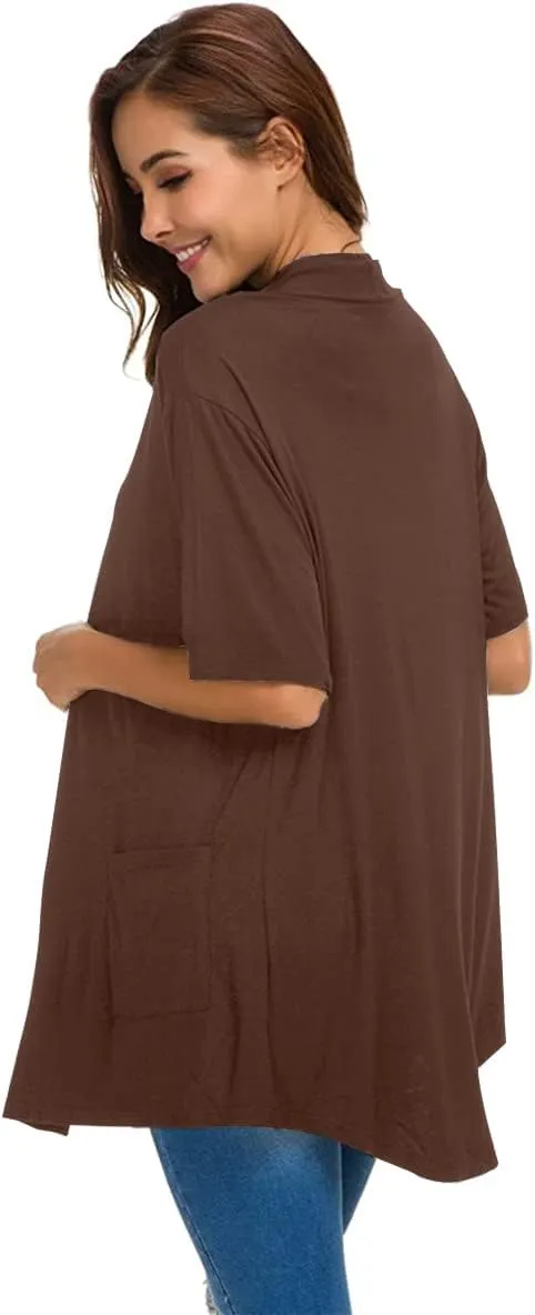 ADANIKI Womens Short Sleeve Open Front Lightweight Casual Comfy Long Line Drape Hem Soft Modal Cardigans Sweater