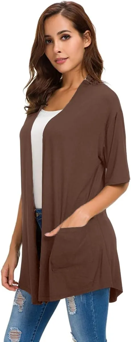 ADANIKI Womens Short Sleeve Open Front Lightweight Casual Comfy Long Line Drape Hem Soft Modal Cardigans Sweater