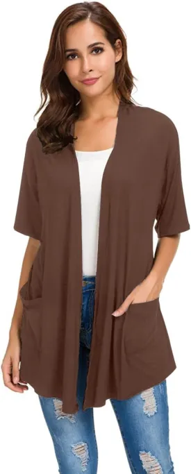 ADANIKI Womens Short Sleeve Open Front Lightweight Casual Comfy Long Line Drape Hem Soft Modal Cardigans Sweater