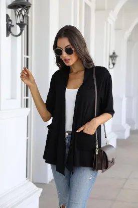 ADANIKI Womens Short Sleeve Open Front Lightweight Casual Comfy Long Line Drape Hem Soft Modal Cardigans Sweater