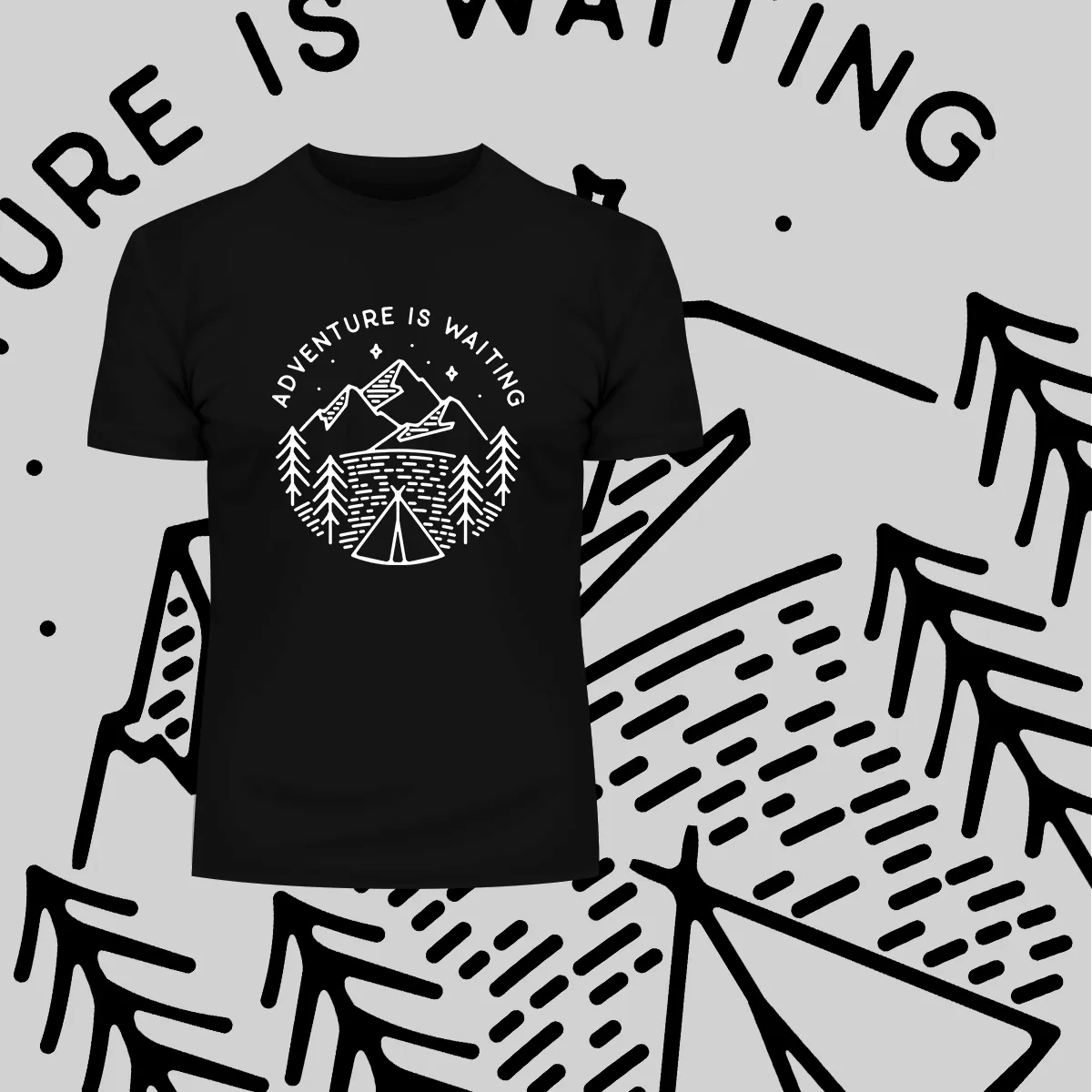 Adventure is Waiting Outdoor Minimal Line Drawing Tee