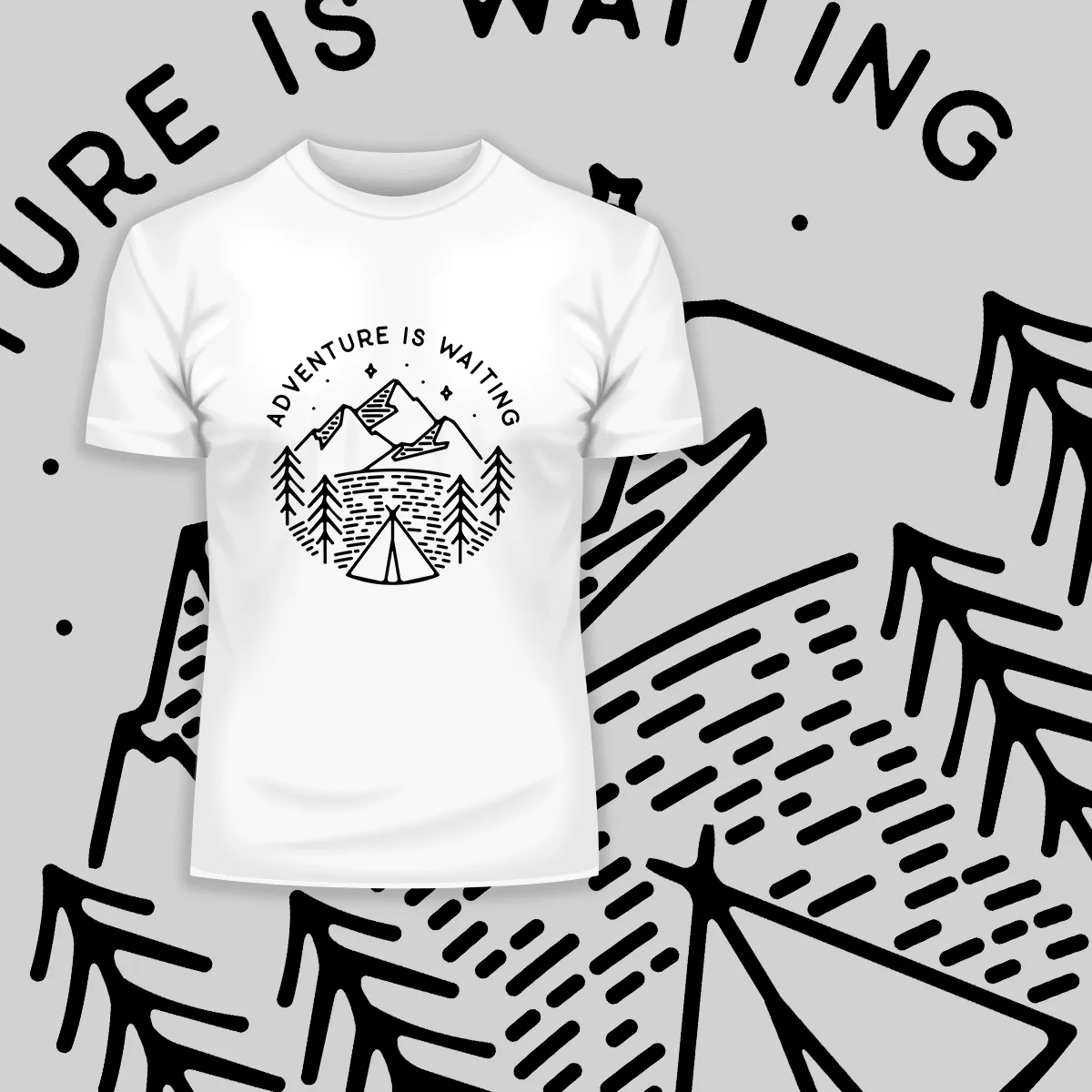 Adventure is Waiting Outdoor Minimal Line Drawing Tee