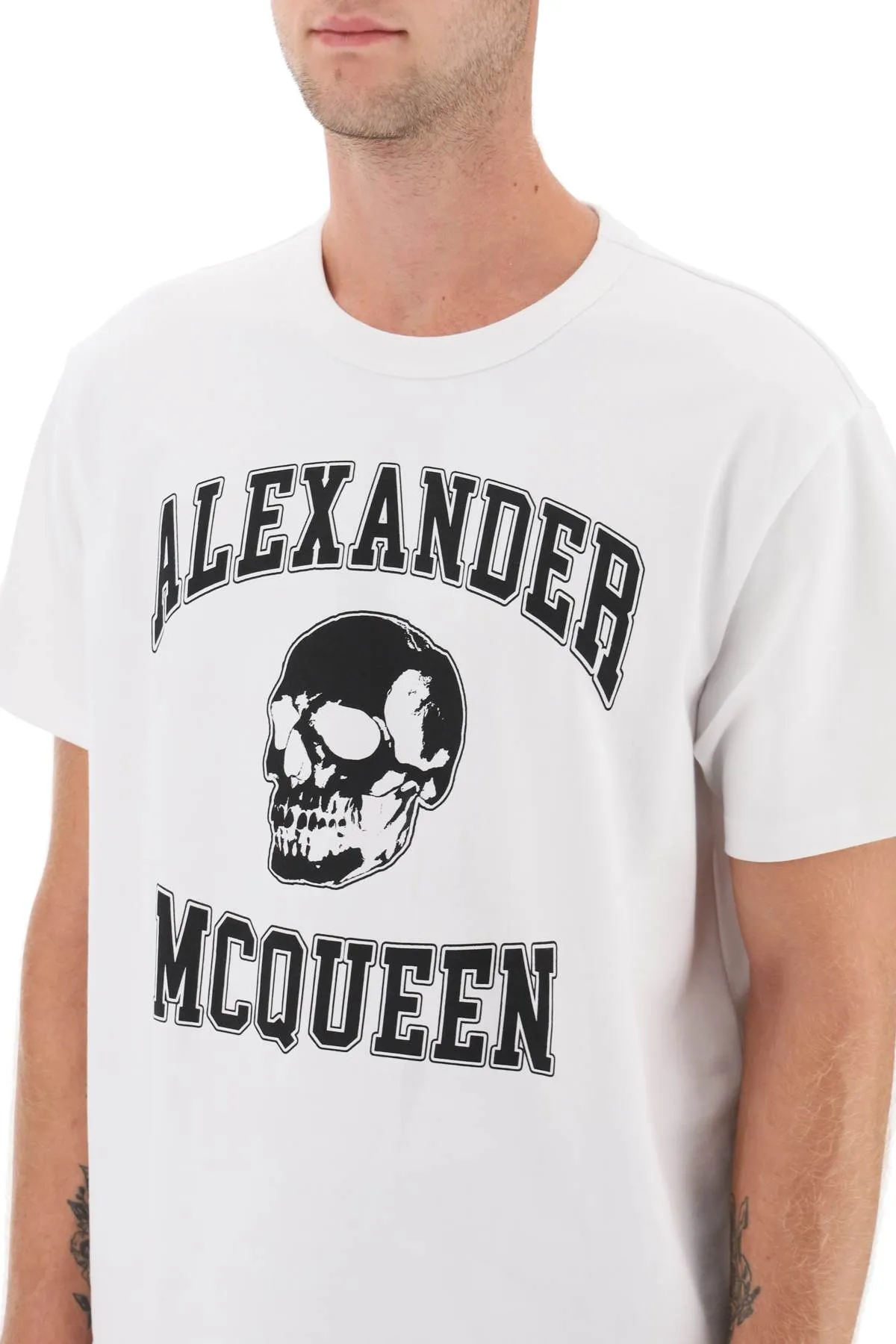 Alexander Mcqueen T-Shirt With Varsity Logo And Skull Print (Size - L)
