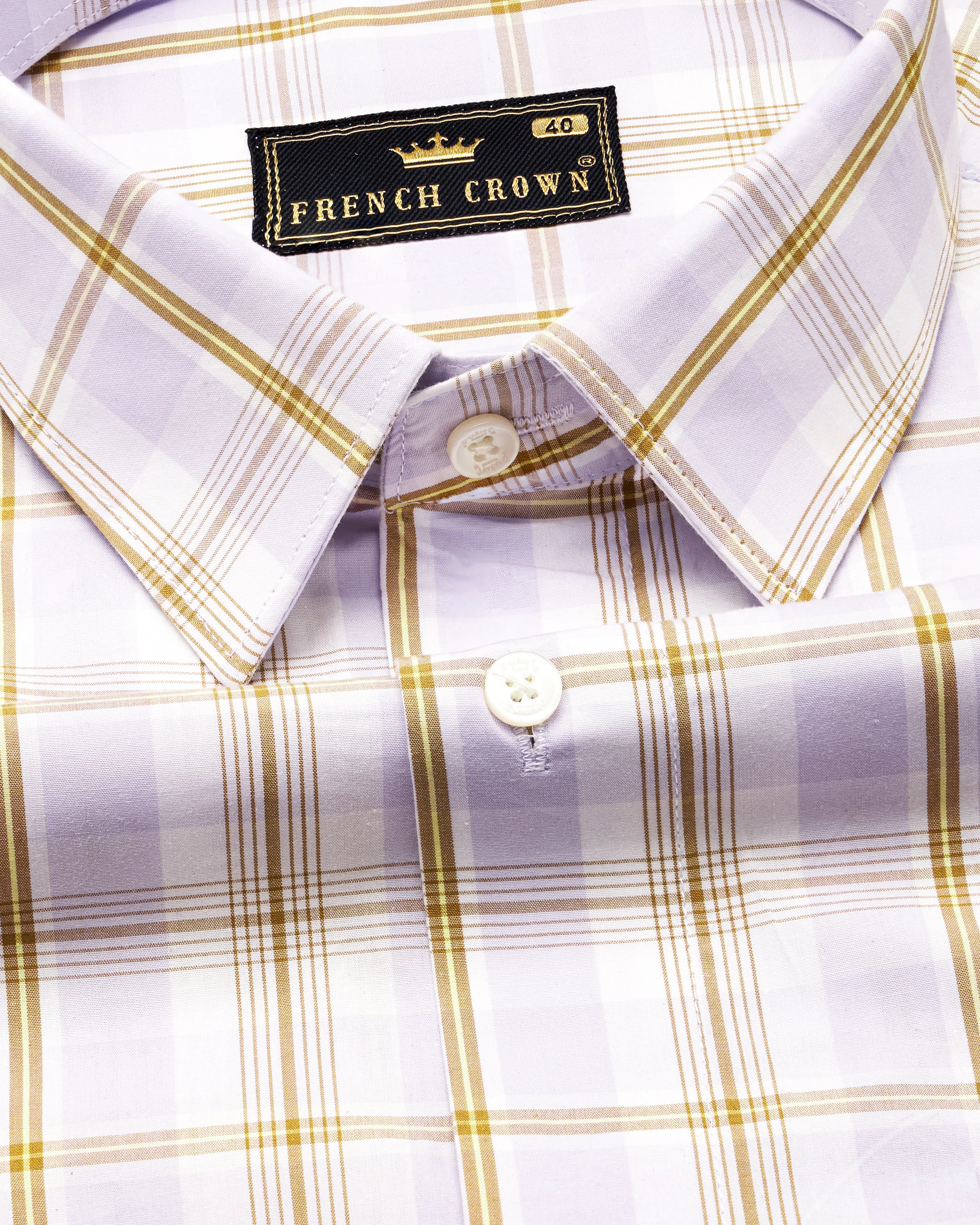 Amour Lavender with Leather Brown Checkered Floral Embroidered Premium Cotton Designer Shirt