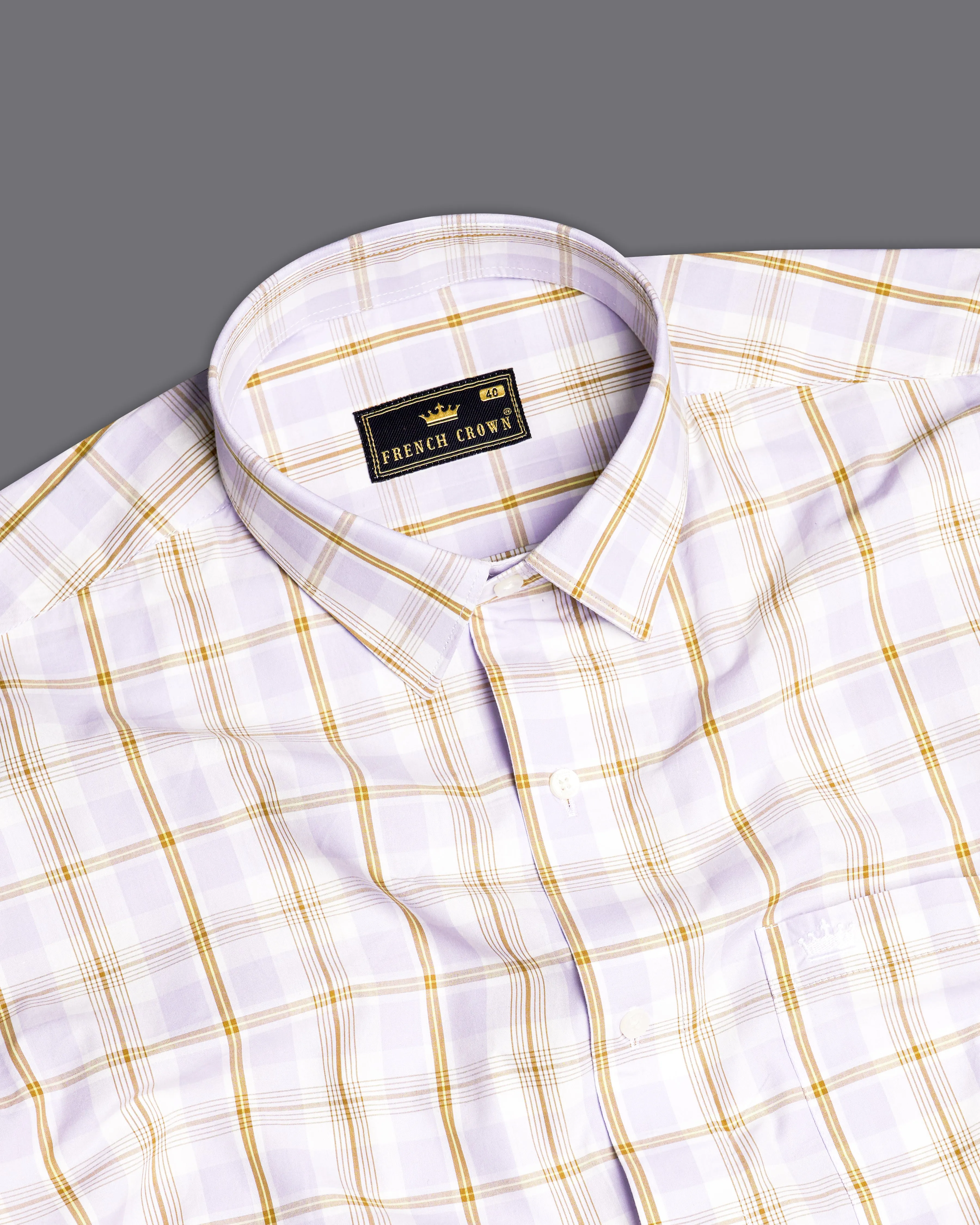 Amour Lavender with Leather Brown Checkered Floral Embroidered Premium Cotton Designer Shirt