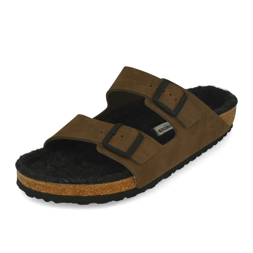 Birkenstock Arizona MF Dusty Concrete Gray Happy Lamb Black