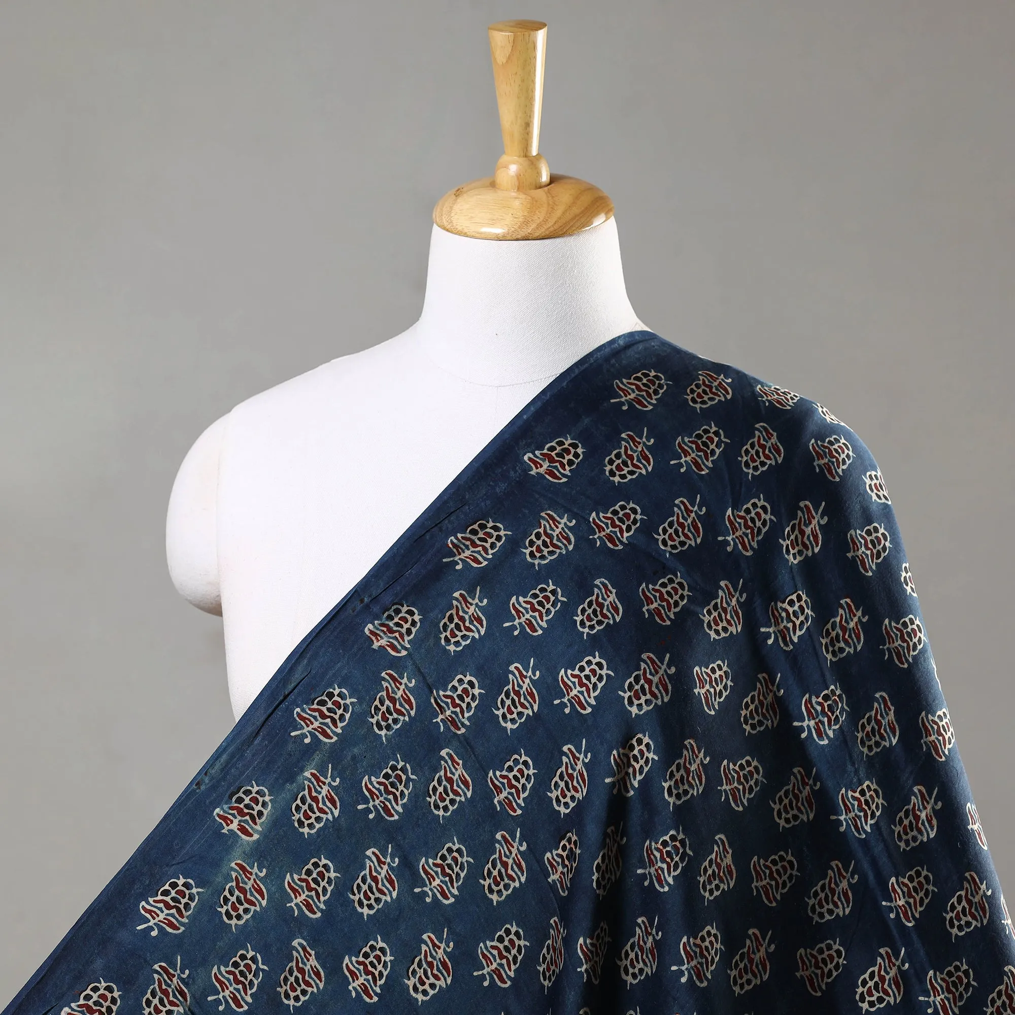 Blue Larch Boota Ajrakh Hand Block Printed Modal Silk Fabric