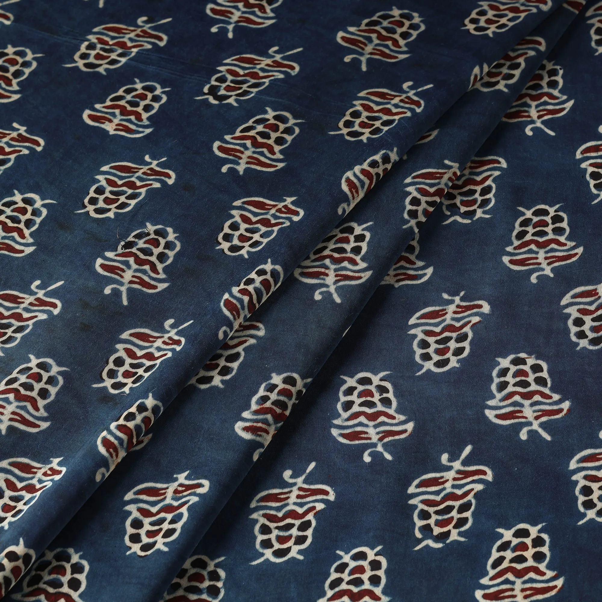 Blue Larch Boota Ajrakh Hand Block Printed Modal Silk Fabric