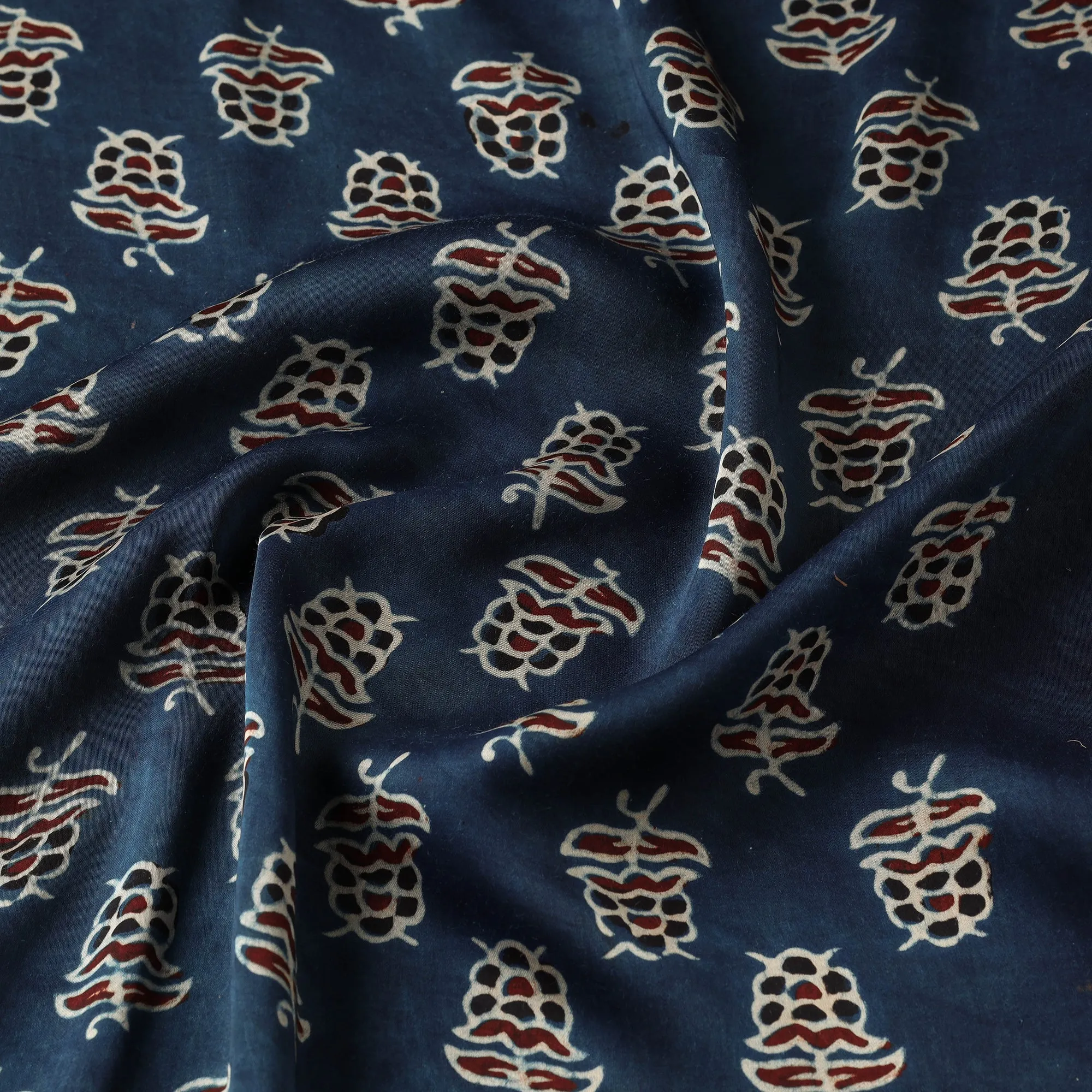 Blue Larch Boota Ajrakh Hand Block Printed Modal Silk Fabric
