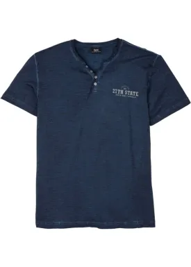 Button-down shirt with distressed short sleeves Bpc Bonprix Collection, blue