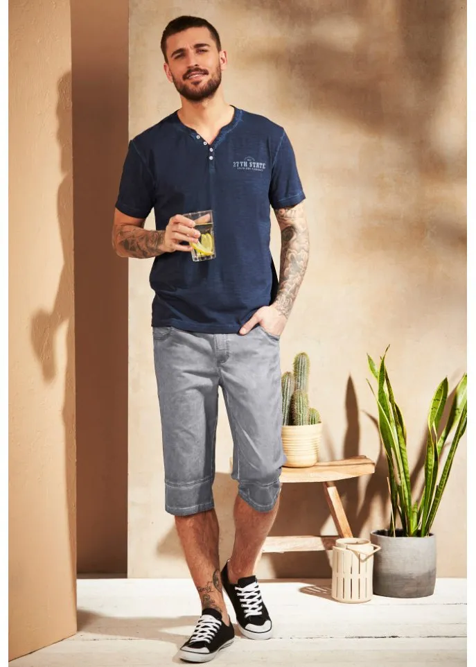 Button-down shirt with distressed short sleeves Bpc Bonprix Collection, blue