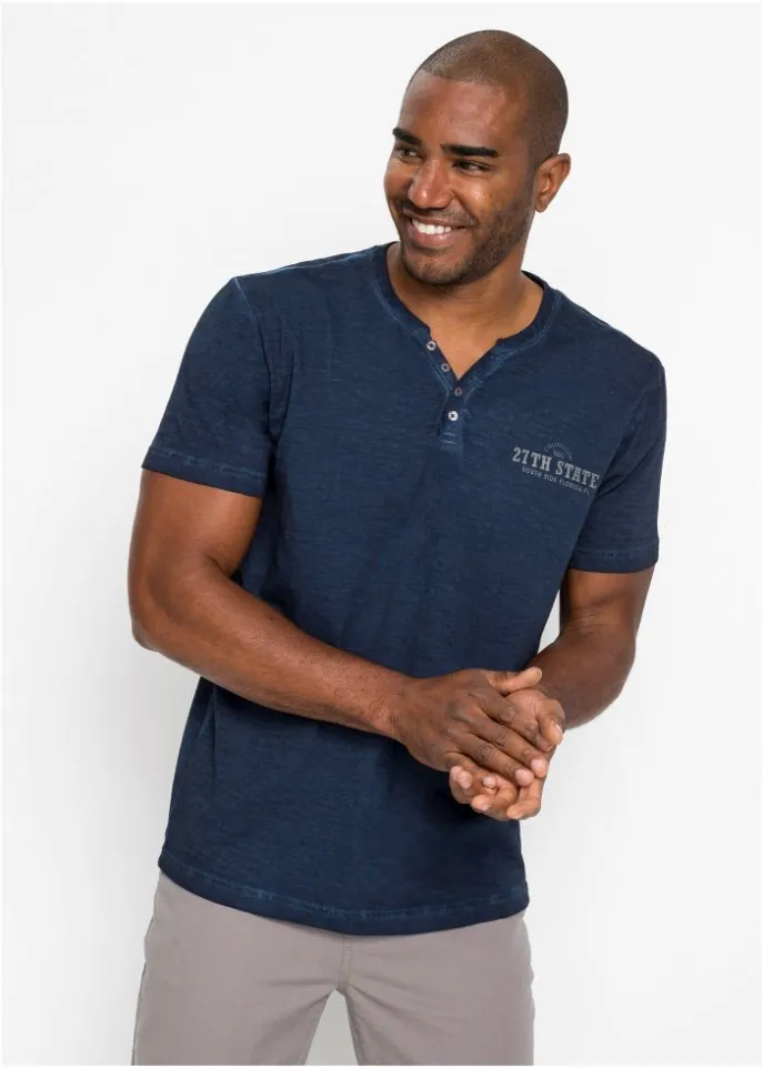 Button-down shirt with distressed short sleeves Bpc Bonprix Collection, blue