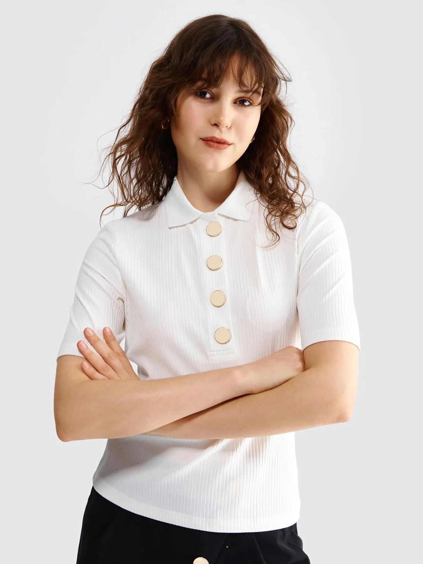 Button Front Rib Polo Top