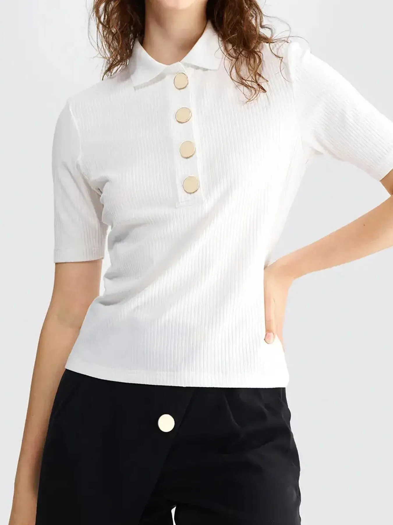 Button Front Rib Polo Top