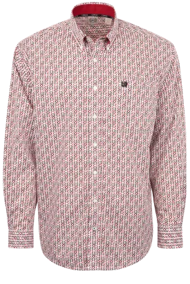 Cinch Ikat Print Button-Front Shirt - Red