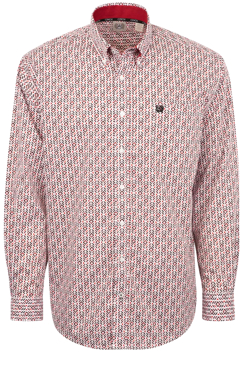 Cinch Ikat Print Button-Front Shirt - Red