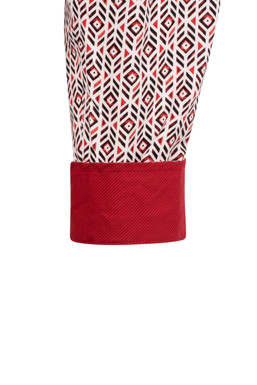 Cinch Ikat Print Button-Front Shirt - Red