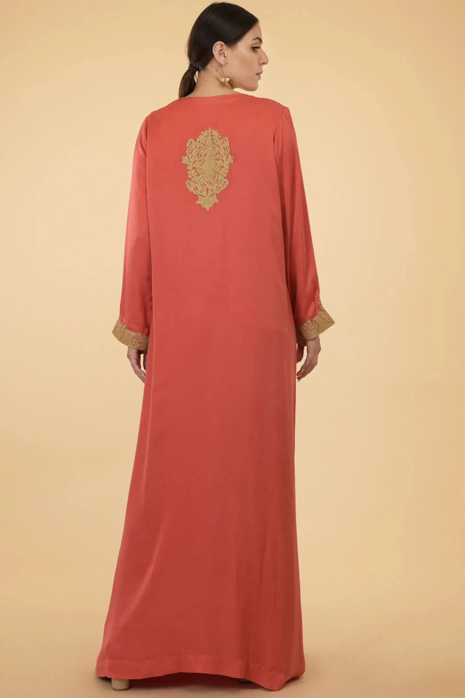 Coral Modal Satin Kaftan