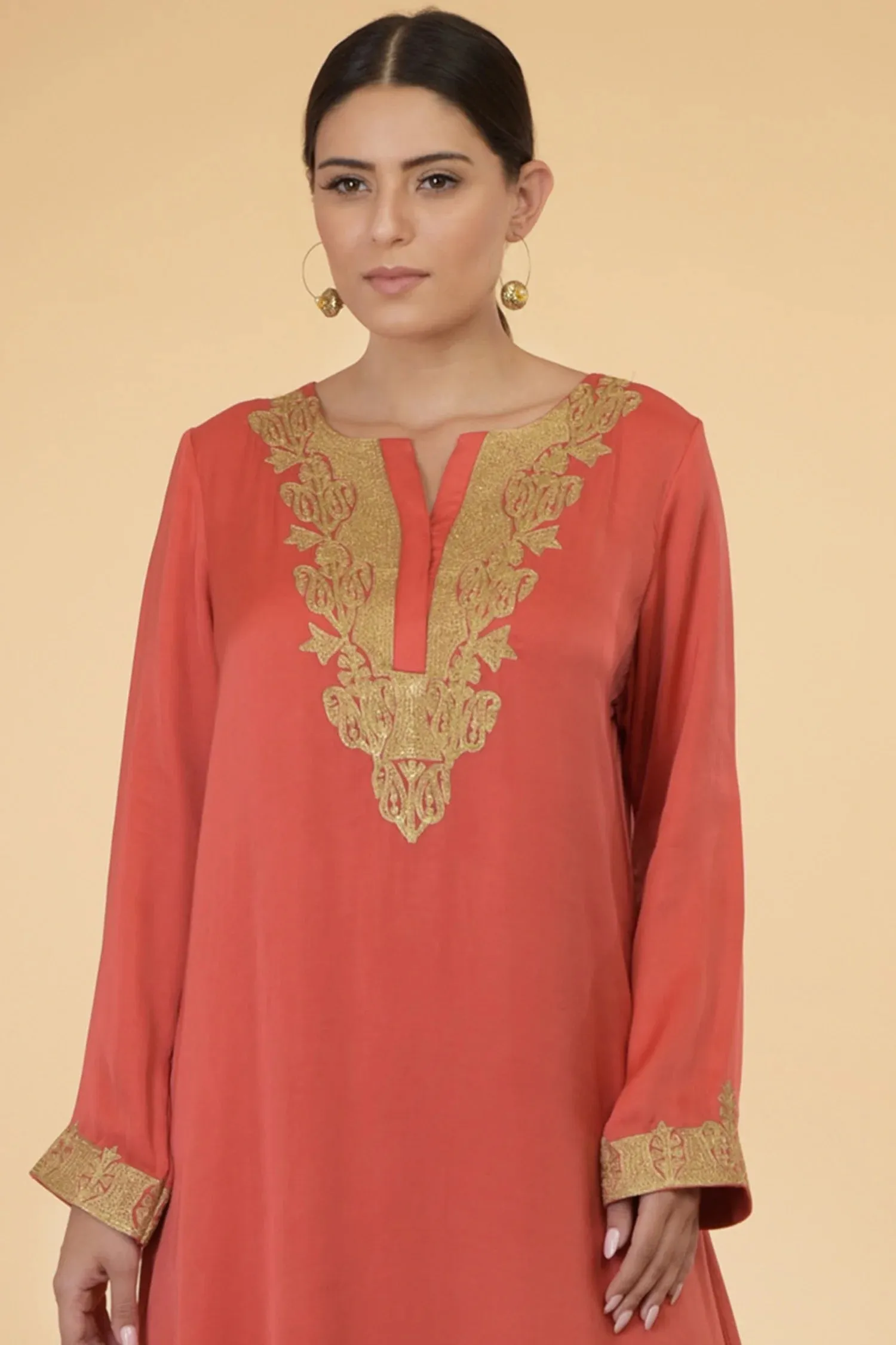 Coral Modal Satin Kaftan