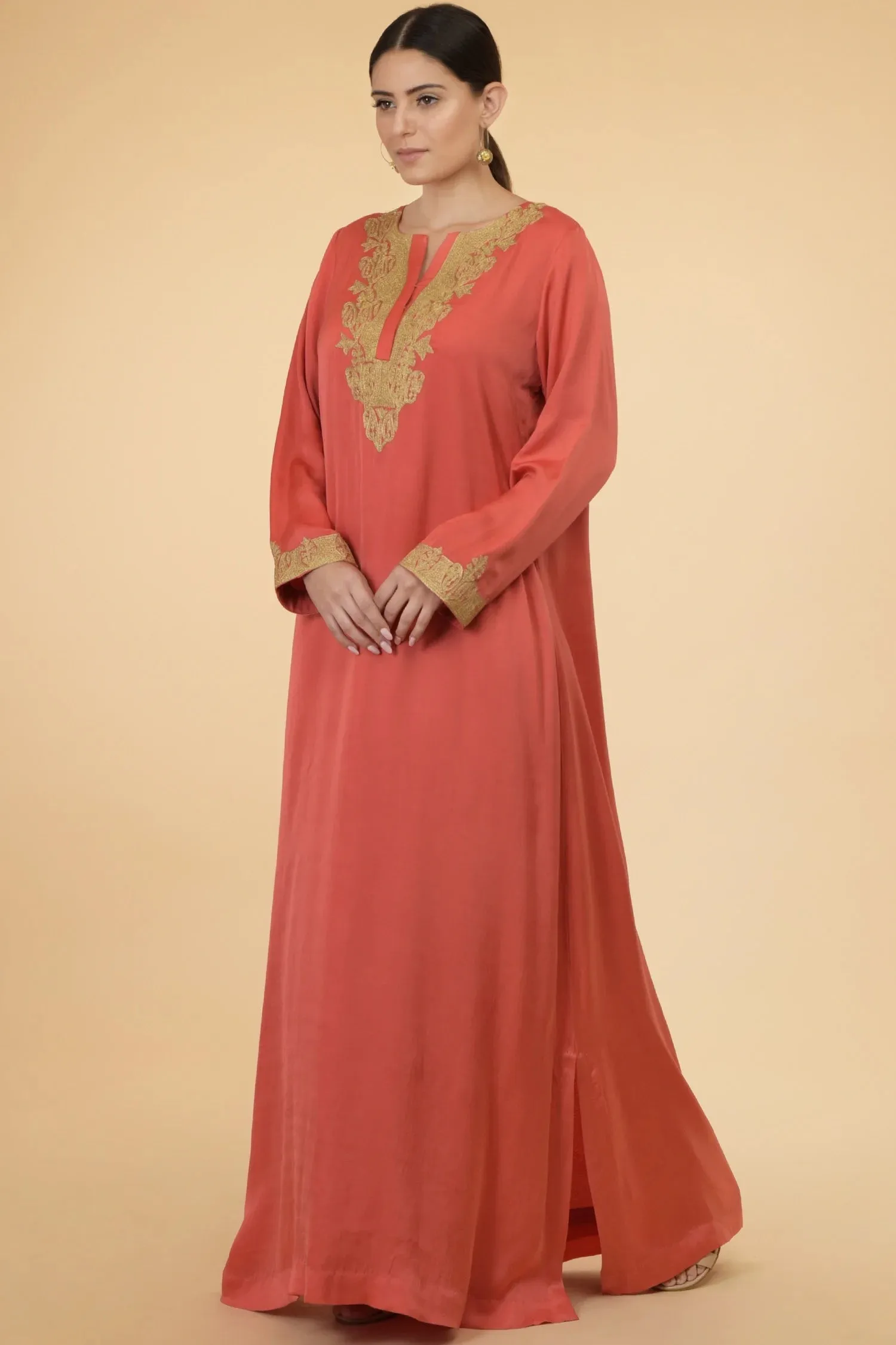 Coral Modal Satin Kaftan
