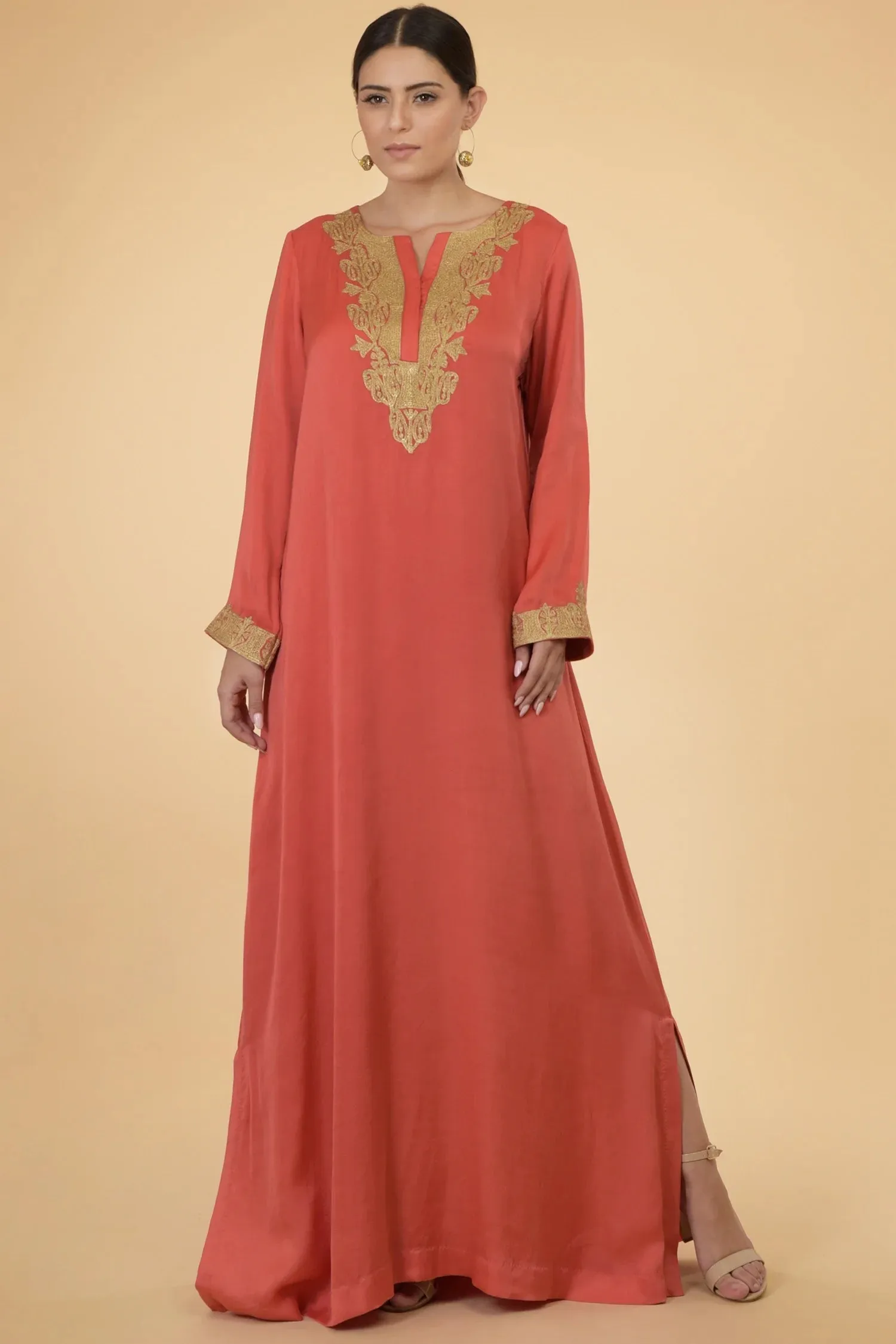 Coral Modal Satin Kaftan