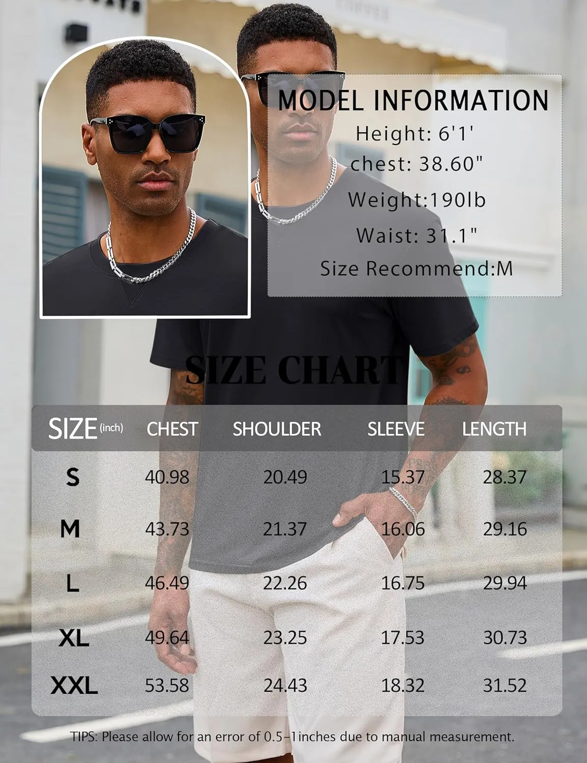 Cotrasen Mens T-Shirts Cotton UPF 50  Drop Shoulder Short Sleeve Tshirts Summer Casual Crew Neck Soft Loose Fit Tee Shirts