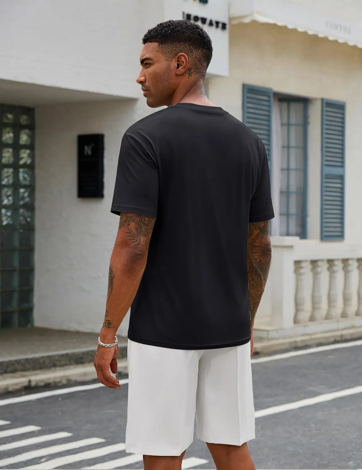 Cotrasen Mens T-Shirts Cotton UPF 50  Drop Shoulder Short Sleeve Tshirts Summer Casual Crew Neck Soft Loose Fit Tee Shirts