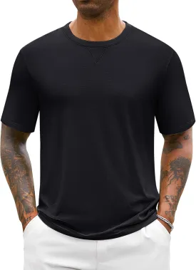 Cotrasen Mens T-Shirts Cotton UPF 50  Drop Shoulder Short Sleeve Tshirts Summer Casual Crew Neck Soft Loose Fit Tee Shirts