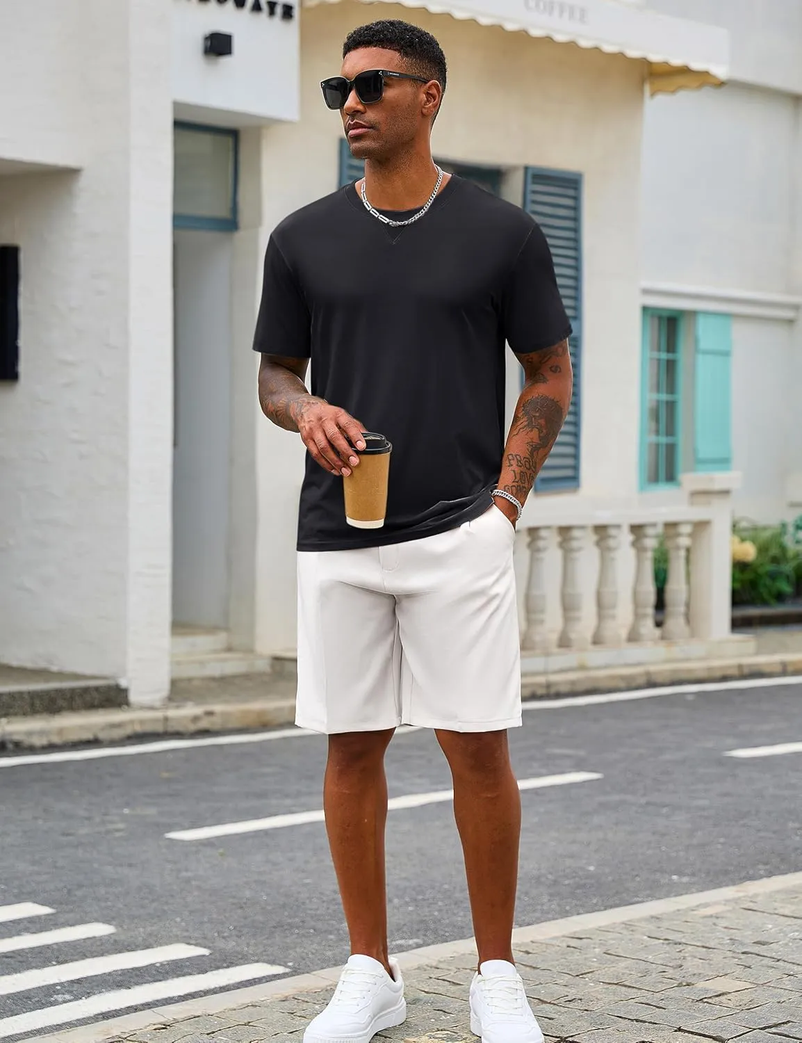 Cotrasen Mens T-Shirts Cotton UPF 50  Drop Shoulder Short Sleeve Tshirts Summer Casual Crew Neck Soft Loose Fit Tee Shirts