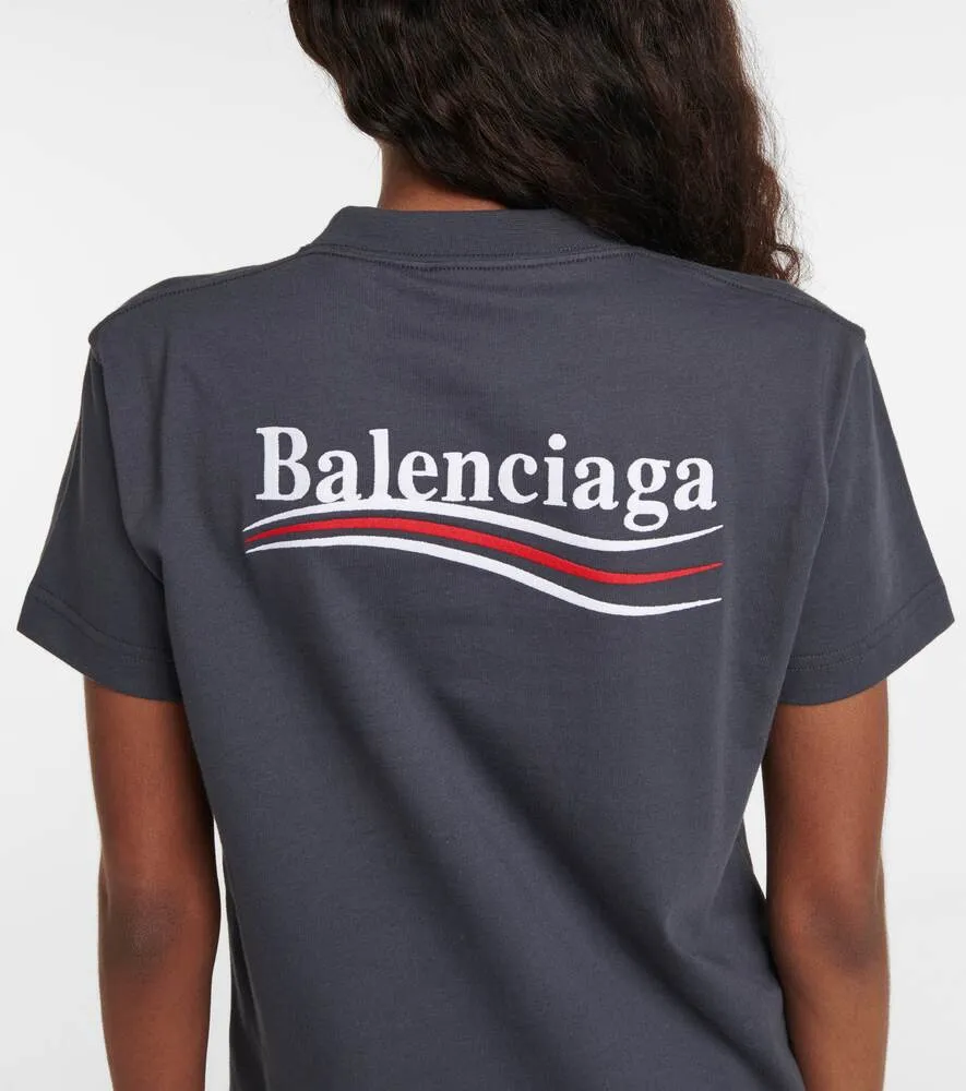 Cotton T-shirt with BALENCIAGA logo, gray