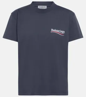 Cotton T-shirt with BALENCIAGA logo, gray