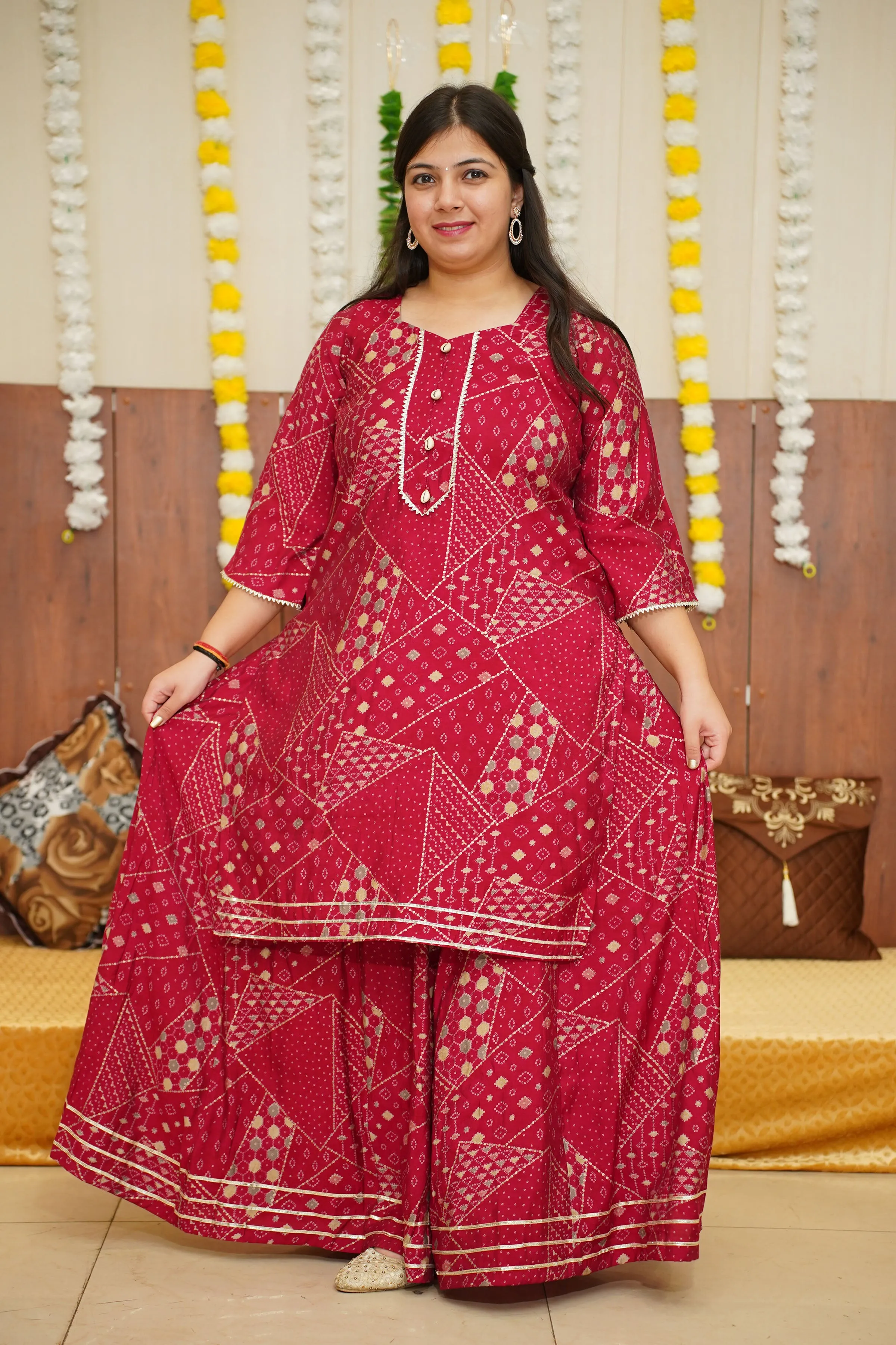 Crimson Pink Foiled Skirt Suit