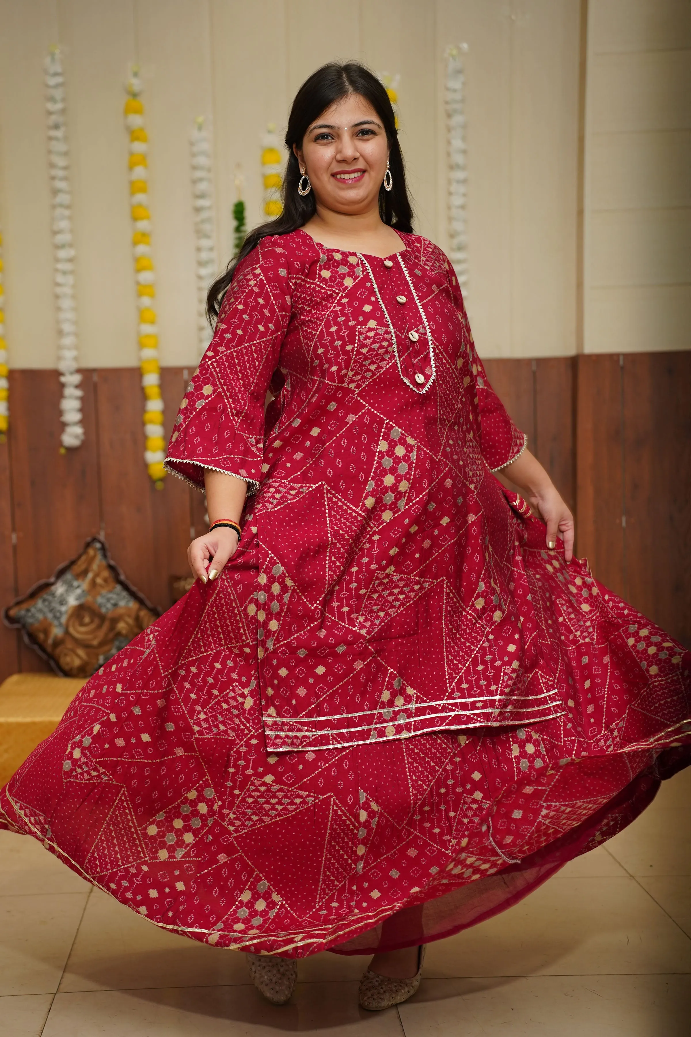 Crimson Pink Foiled Skirt Suit