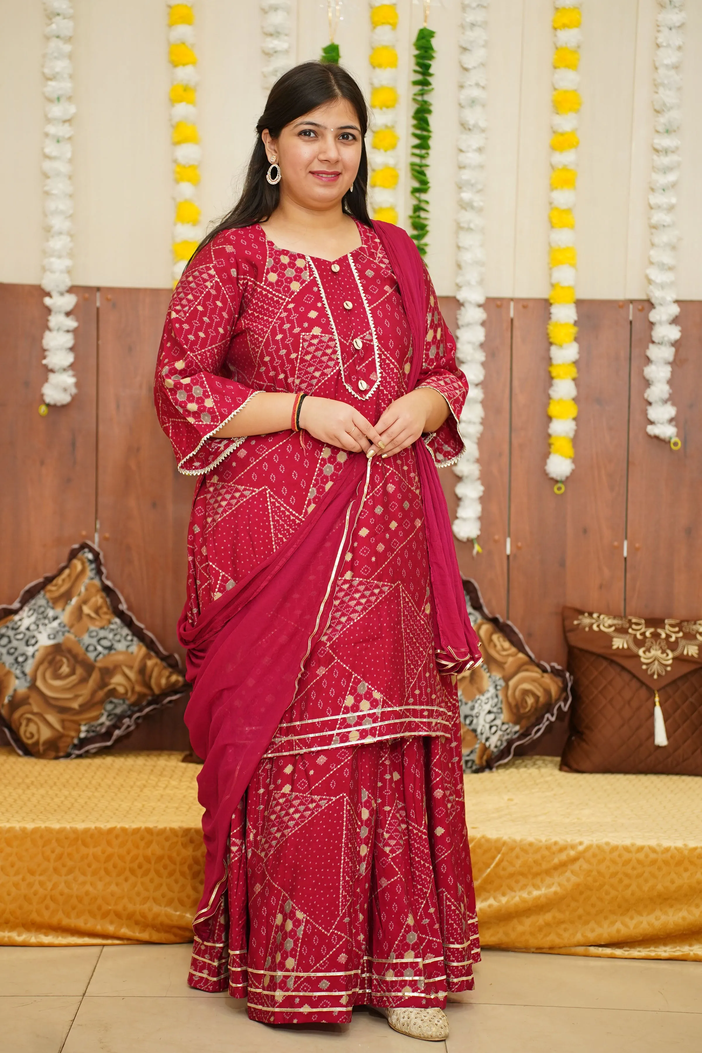 Crimson Pink Foiled Skirt Suit
