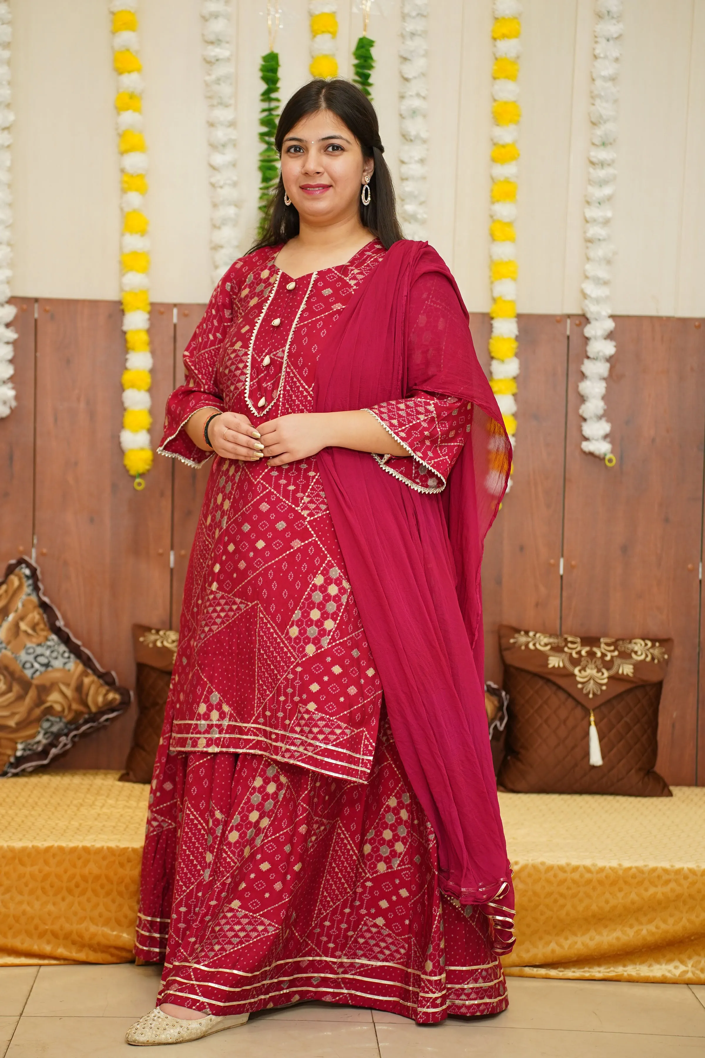 Crimson Pink Foiled Skirt Suit
