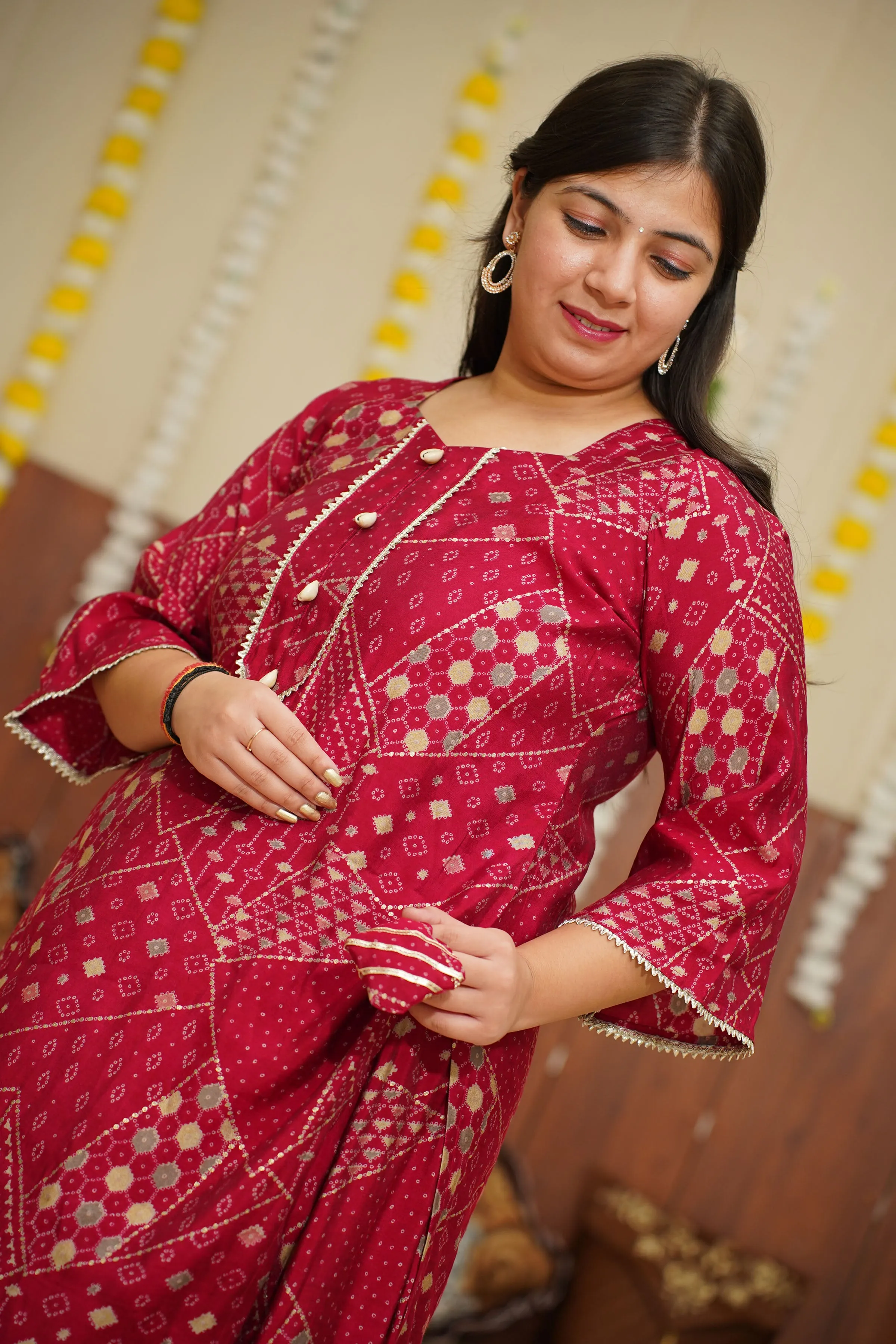 Crimson Pink Foiled Skirt Suit