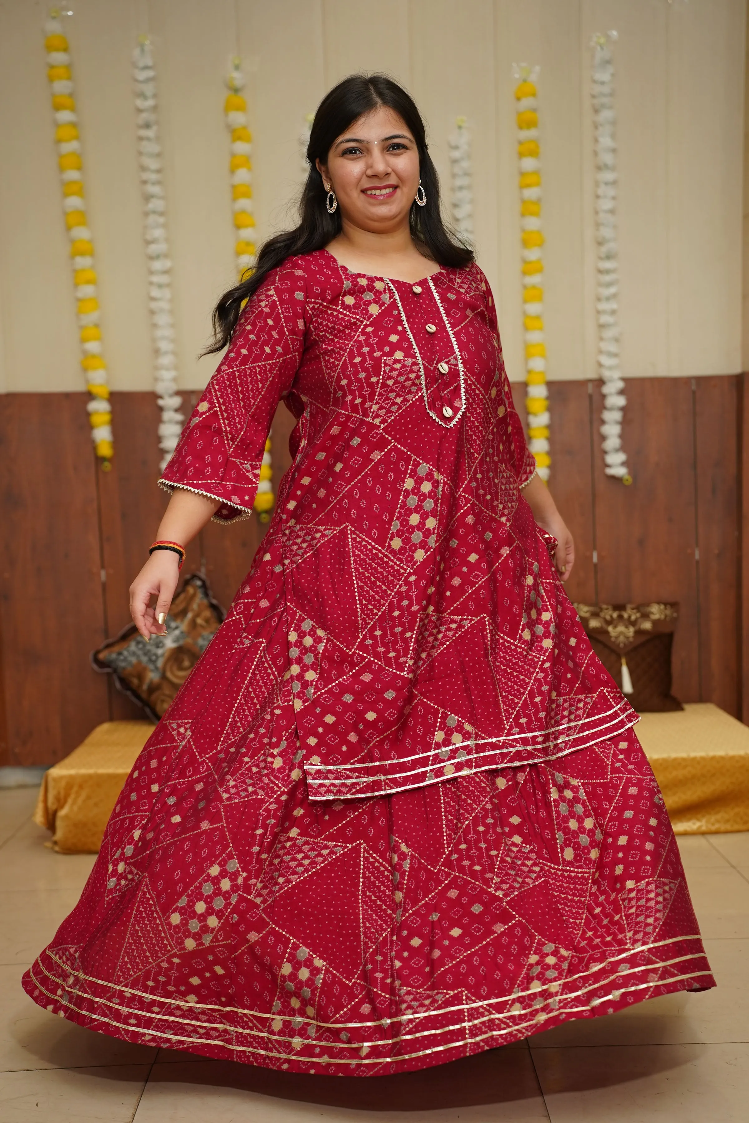 Crimson Pink Foiled Skirt Suit