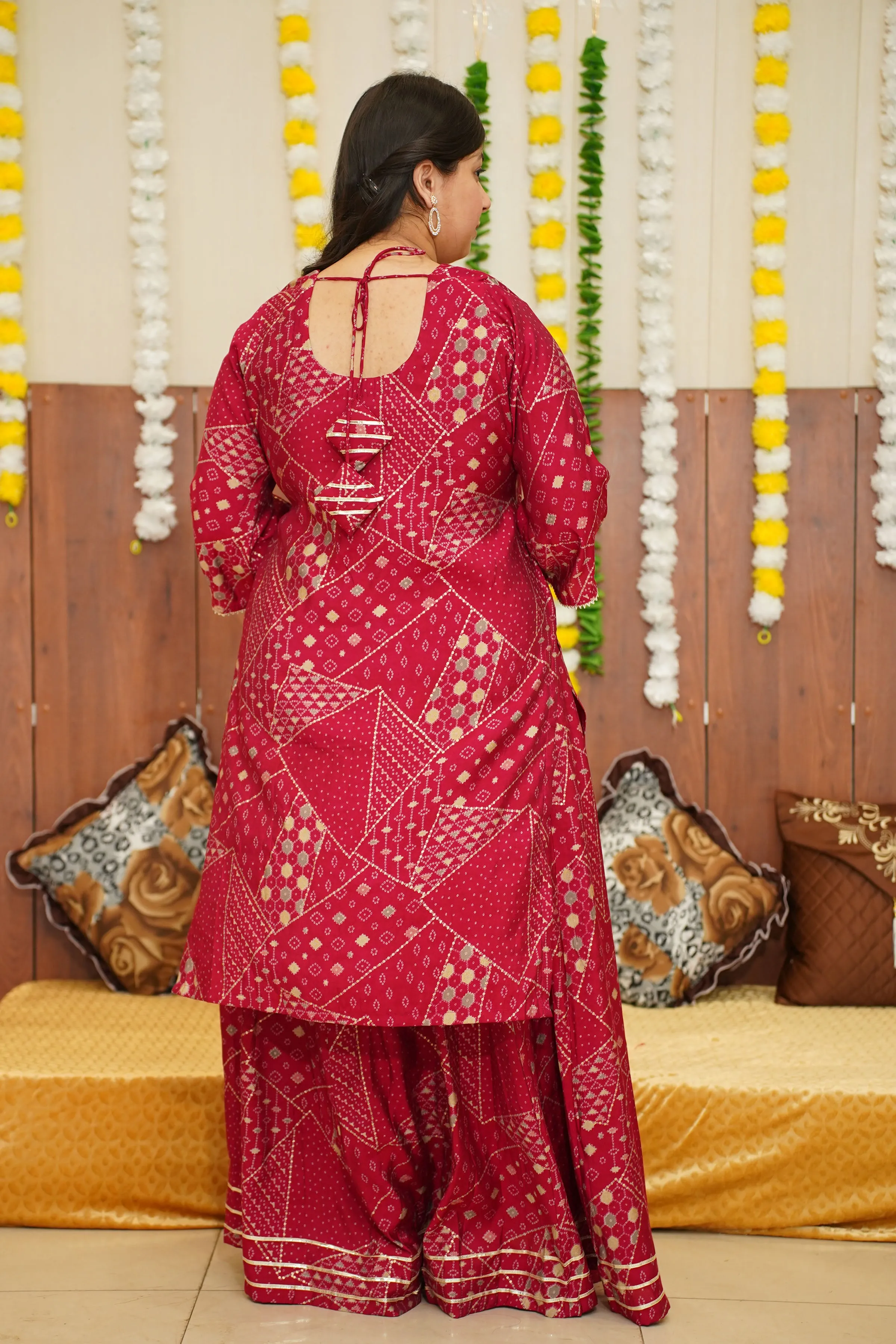 Crimson Pink Foiled Skirt Suit