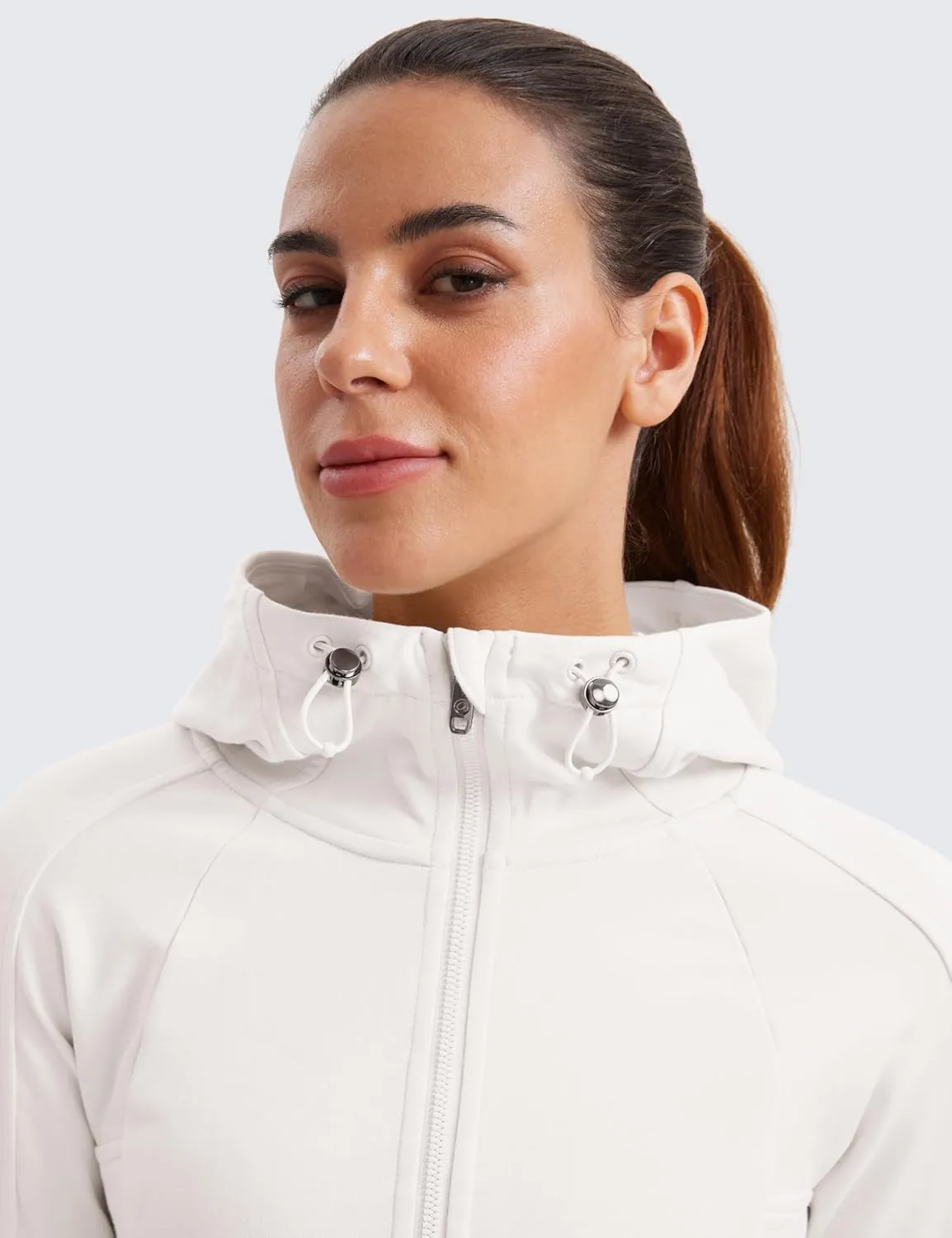 CRZ YOGA Womens Fleece Full Zip Hoodie Jackets Workout Hooded Zipper Basic Casual Sweatshirts with Thumb Holes
