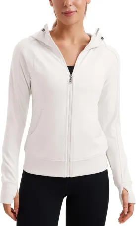 CRZ YOGA Womens Fleece Full Zip Hoodie Jackets Workout Hooded Zipper Basic Casual Sweatshirts with Thumb Holes