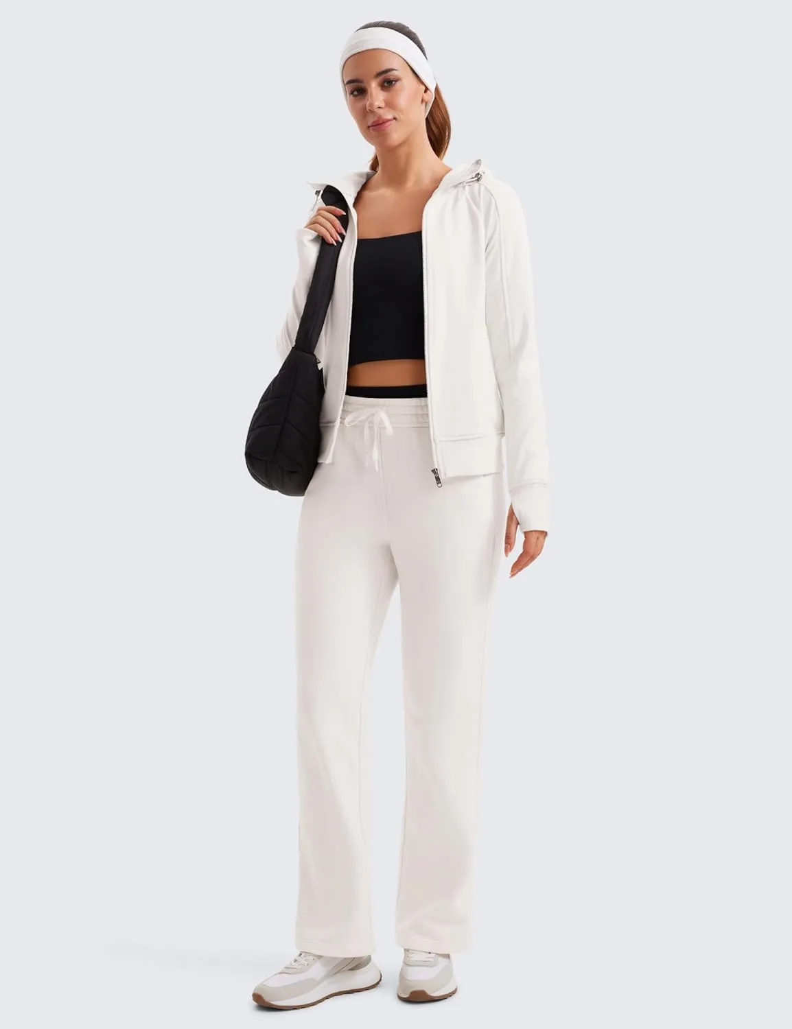CRZ YOGA Womens Fleece Full Zip Hoodie Jackets Workout Hooded Zipper Basic Casual Sweatshirts with Thumb Holes