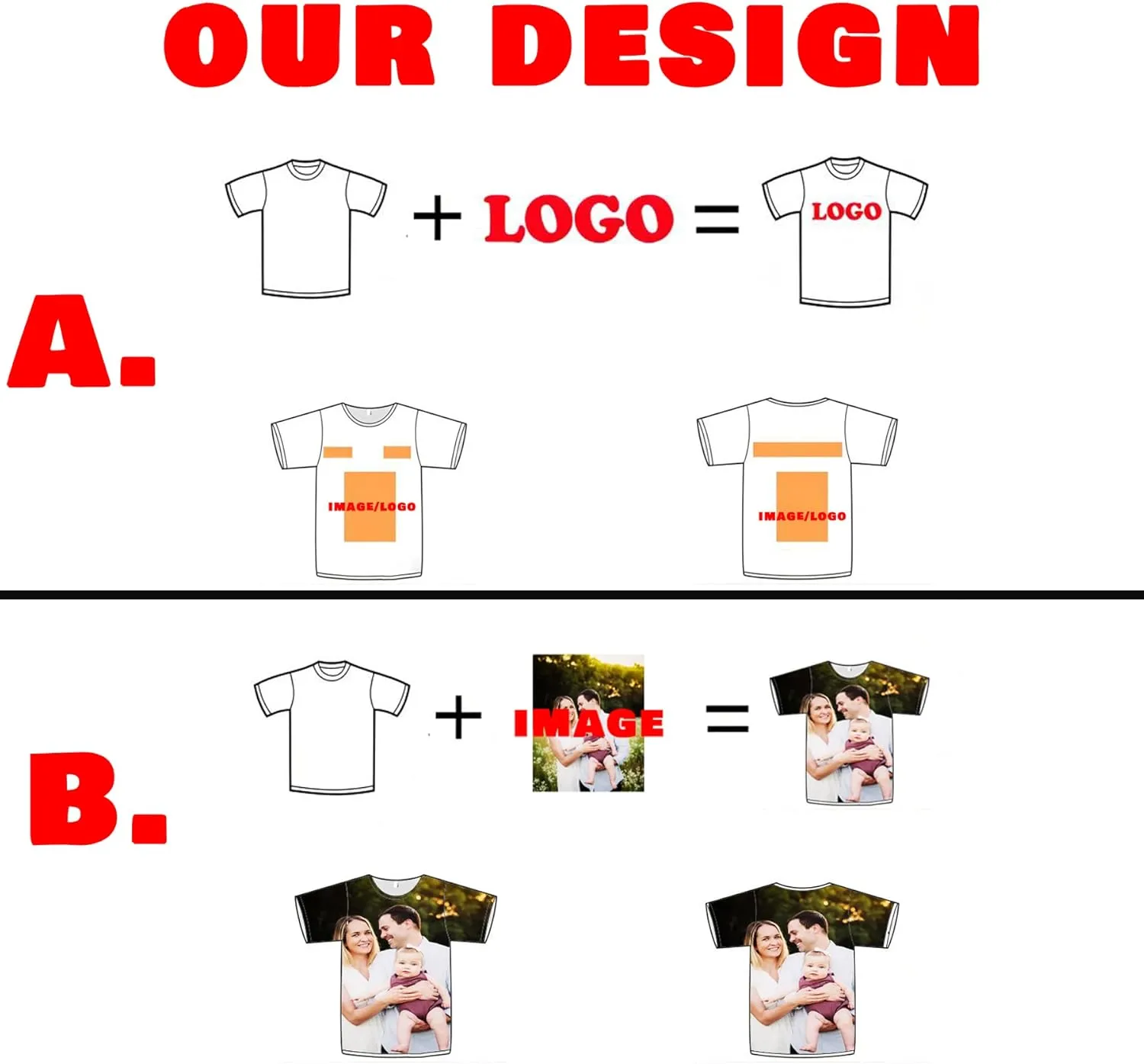 Custom Shirts-Personalized Shirts,Printed Shirt for Back&Front,Add Your Design/Image/Photo/Text for Men & Women,Kid