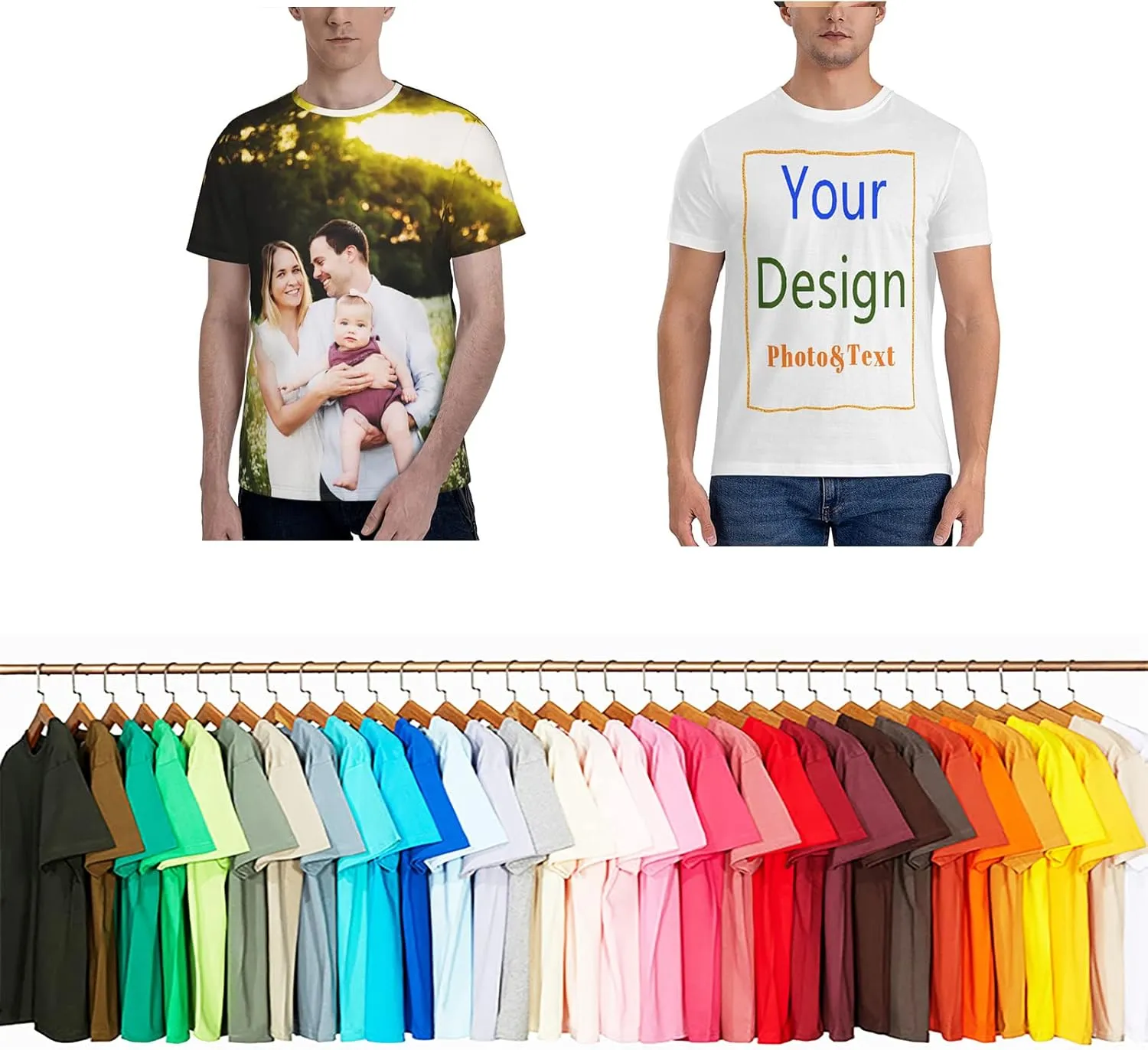 Custom Shirts-Personalized Shirts,Printed Shirt for Back&Front,Add Your Design/Image/Photo/Text for Men & Women,Kid