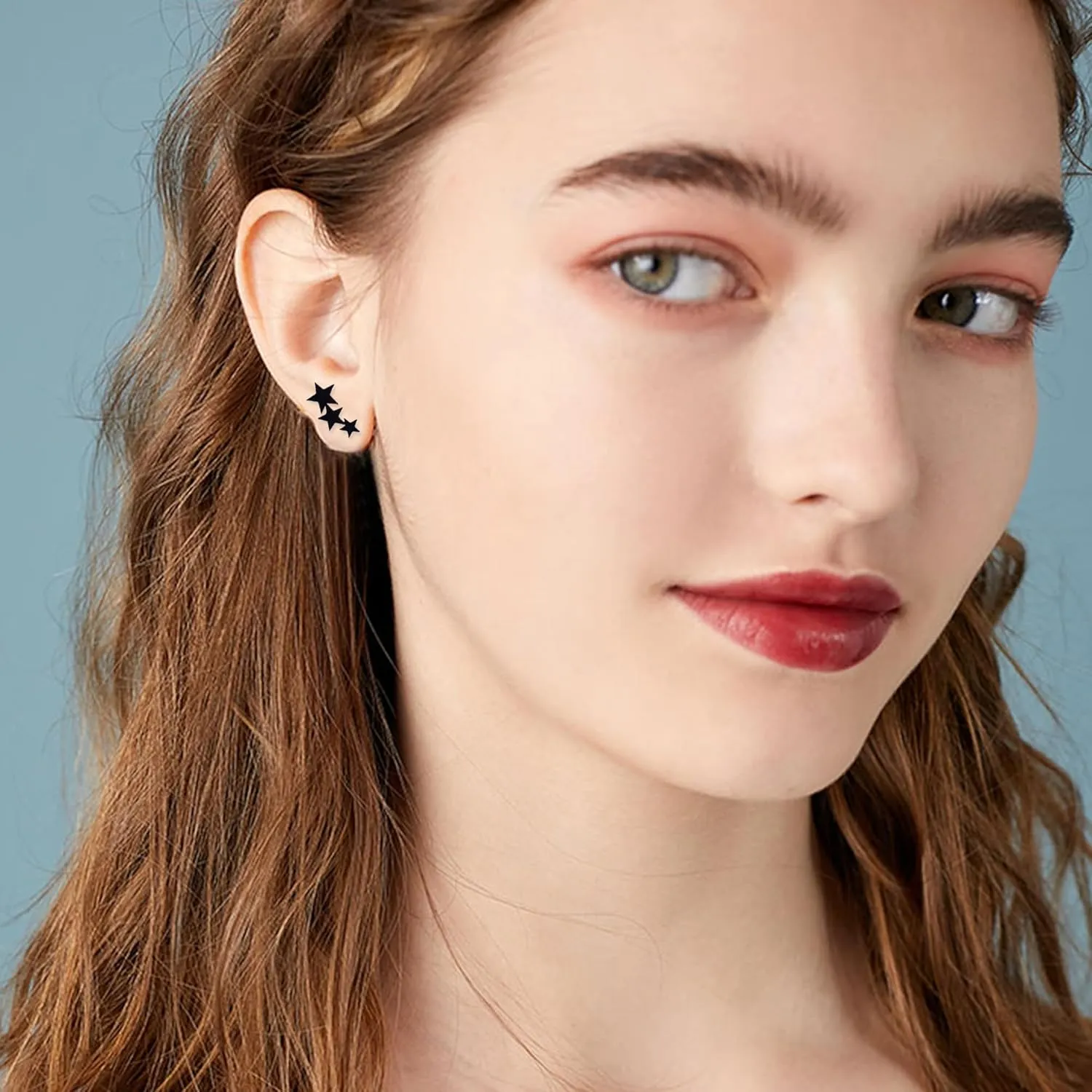 Cute Stainless Steel Star Earrings Hypoallergenic Small Tiny Triple Stars Stud Earrings for Women Jewelry Gifts