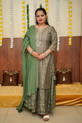 Dusty Olive Foiled Skirt Suit