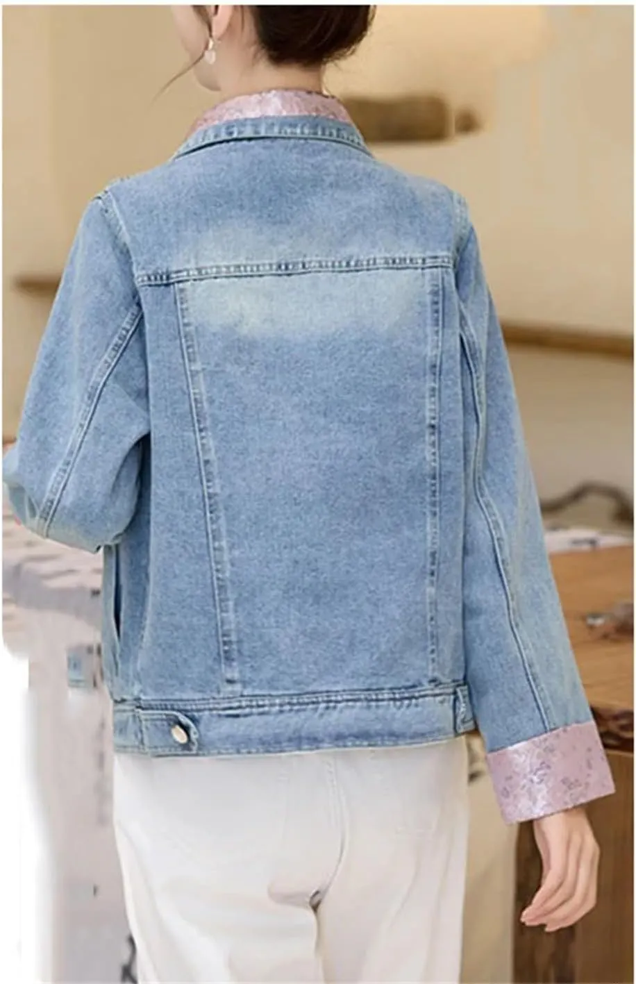 Embroidered Denim Jacket Women Spring Autumn Vintage Top Short Jeans Jacket